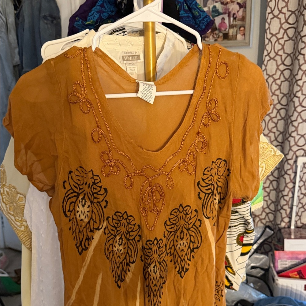 Rust Orange Embroidered V-Neck Maxi Dress
